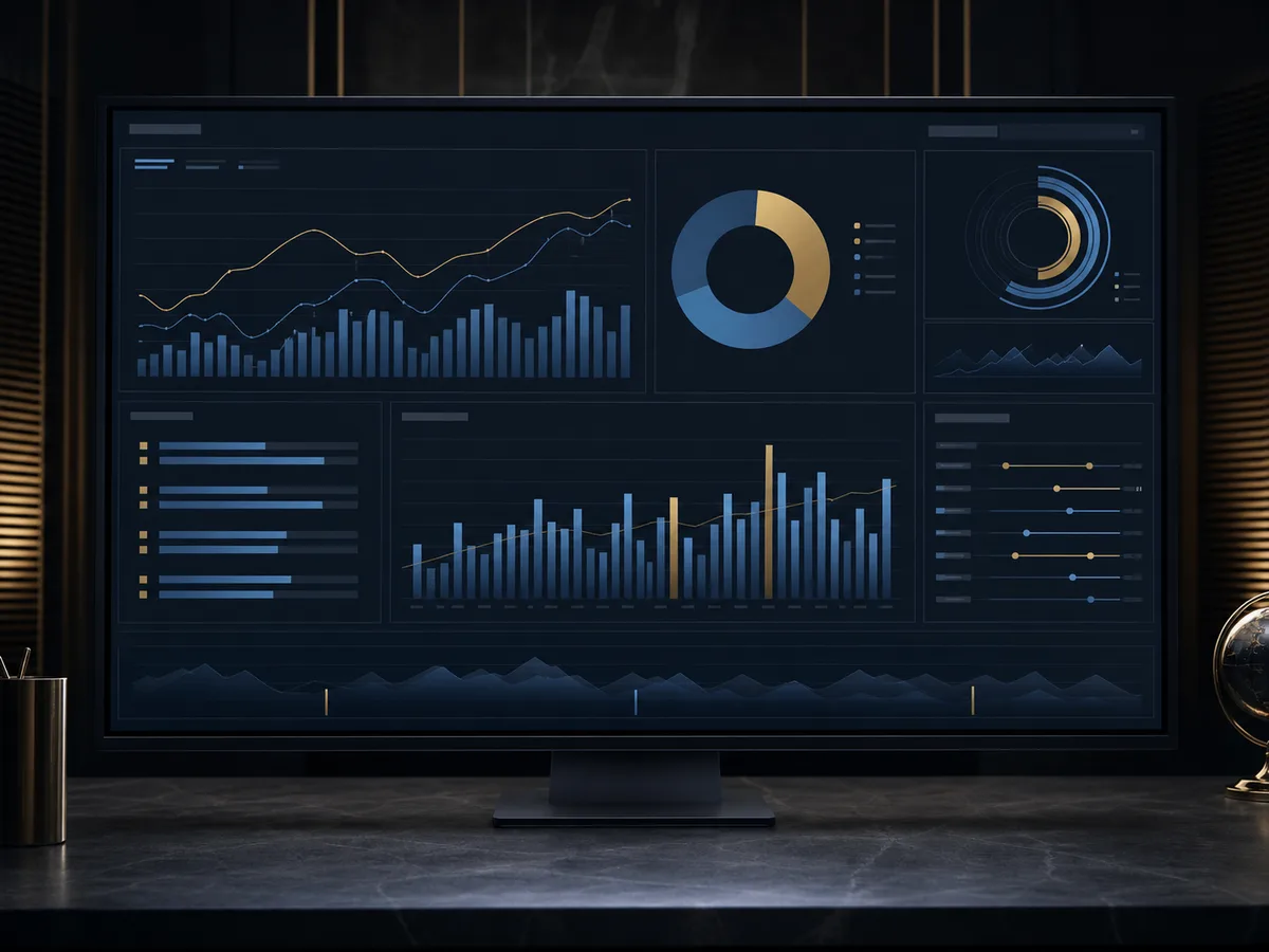 Dashboard executivo com indicadores, gráficos e leitura integrada da operação.